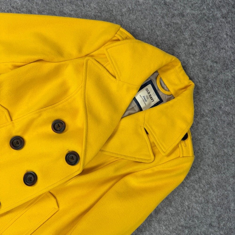 Old Navy Women Yellow Wool Blend Double Breasted Peacoat Jacket Small RN 54023